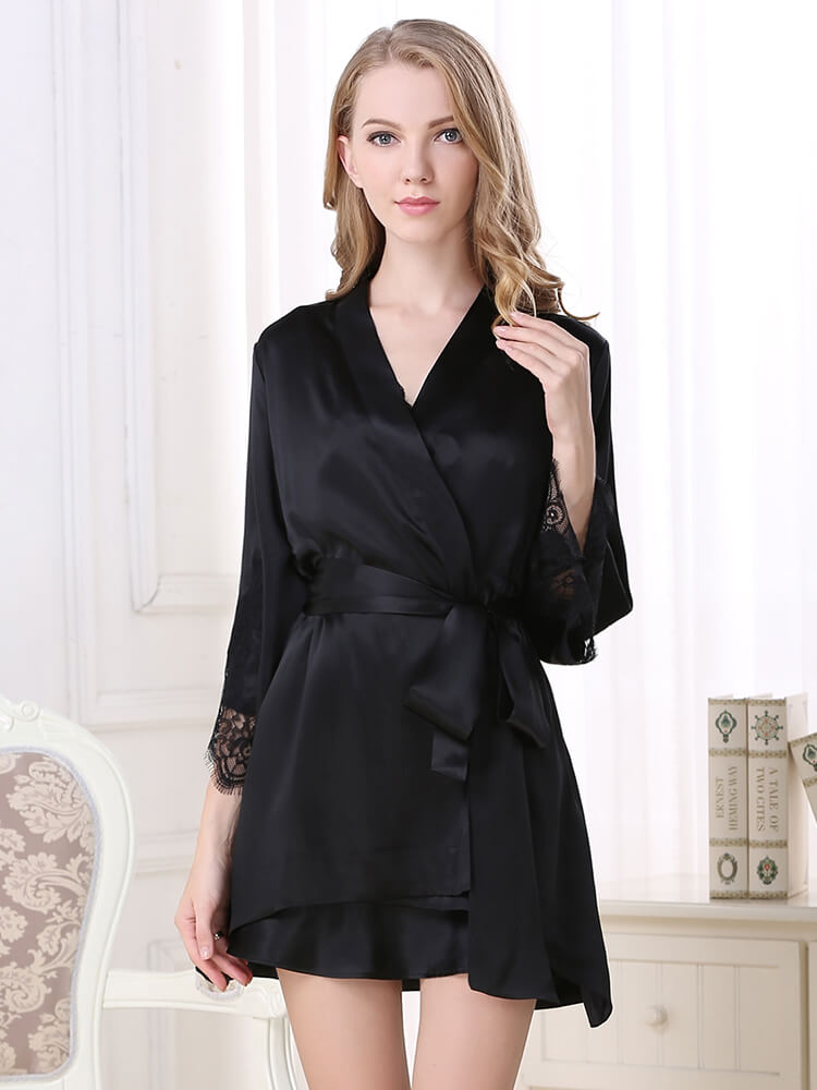 Womens Short Silk Nightgown And Robe Set With Lace Trim [FS009] - $179. ...