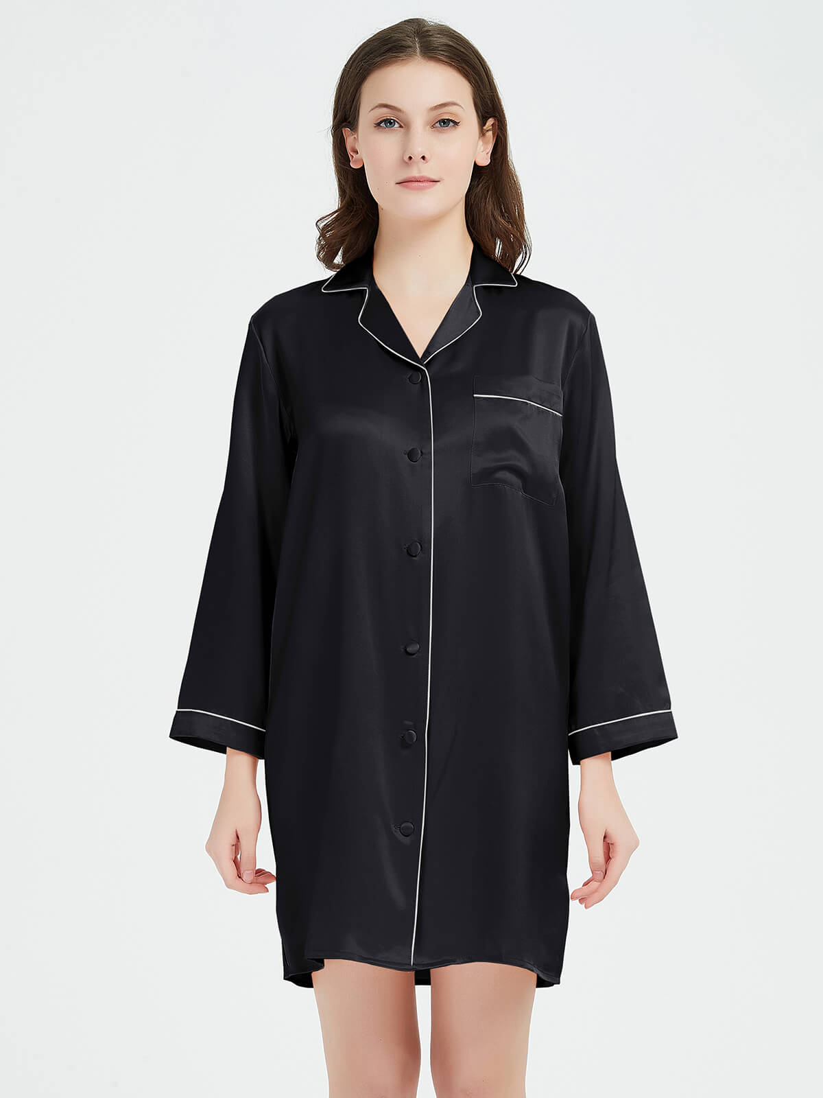 19 Momme Short Sleeved Women Silk Sleep Shirt with Trimming [FS004