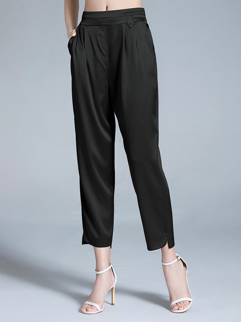 Womens Fashion Tie Waist Ankle Banded Cropped Silk Trousers [SC050] -  $149.00 : FreedomSilk, Best Silk Pillowcases, Silk Sheets, Silk Pajamas For  Women, Silk Nightgowns Online Store