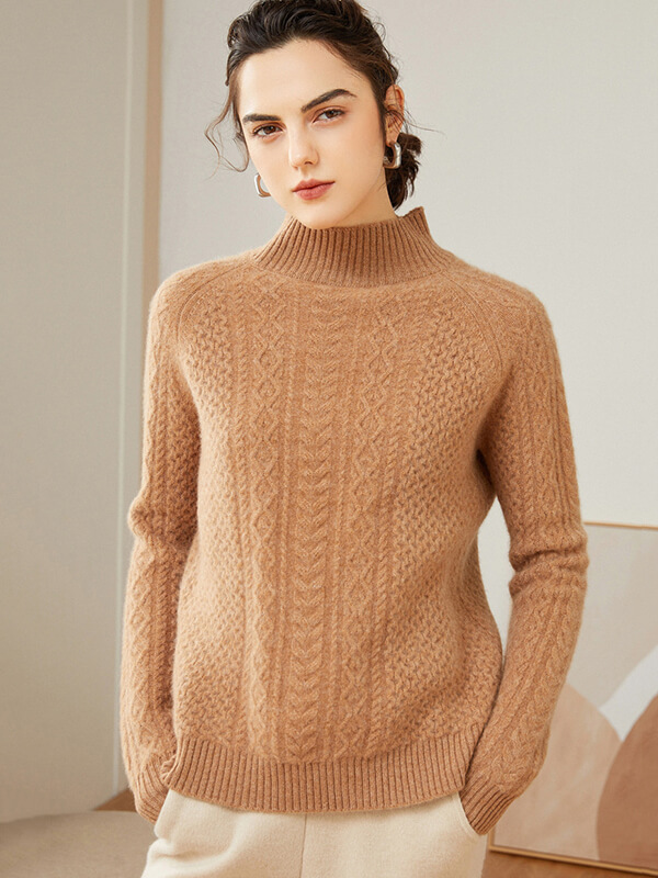 Cable-Knit Mock Neck Cashmere Sweater [CS020] - $275.00
