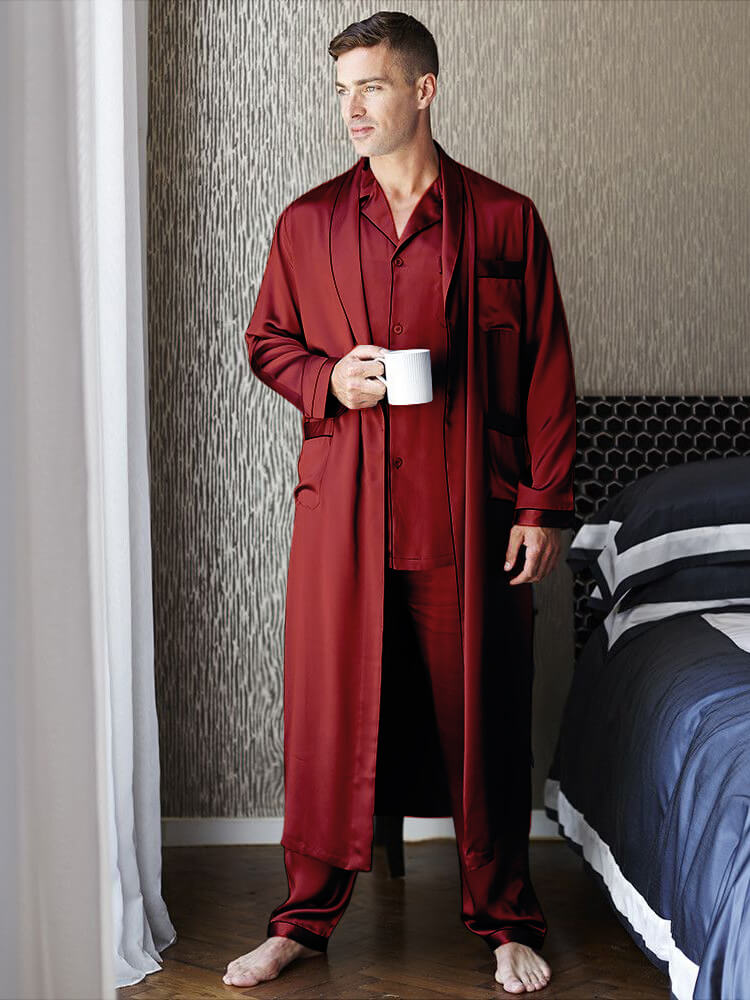 19 Momme Mens Luxury Silk Pajamas Robe Set with Trimming [FS011] - $398.00  : FreedomSilk, Best Silk Pillowcases, Silk Sheets, Silk Pajamas For Women,  Silk Nightgowns Online Store
