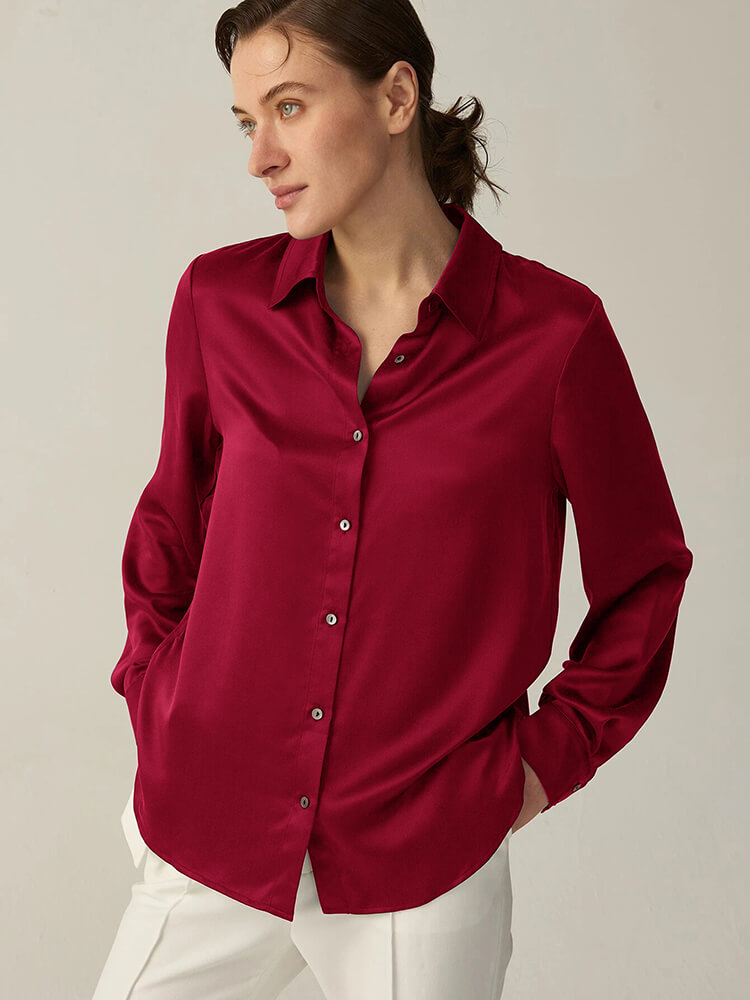 22 Momme Womens Classic Long Sleeve Silk Blouse [SC006] - $159.00