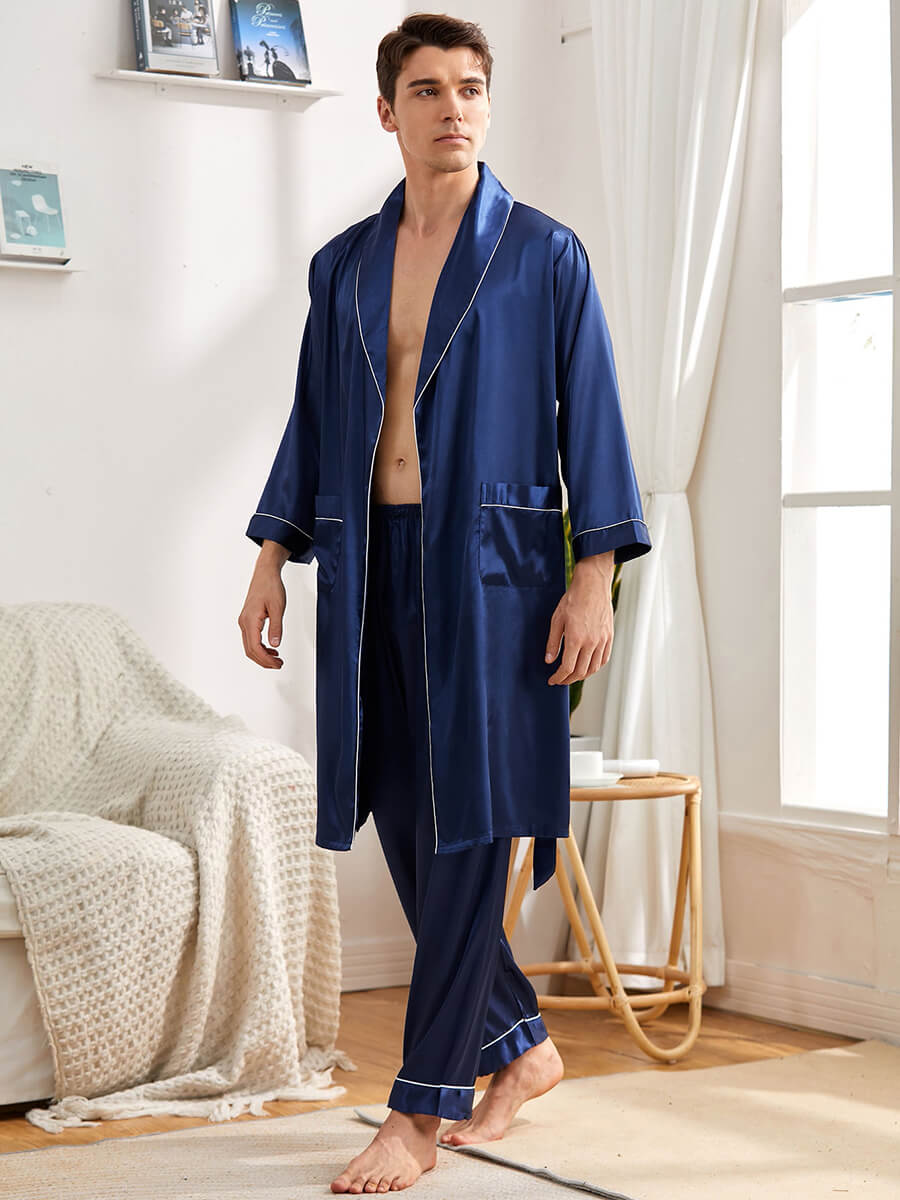Long Silk Robe For Men Luxury Silk Bathrobe Men's Silk Sleepwear