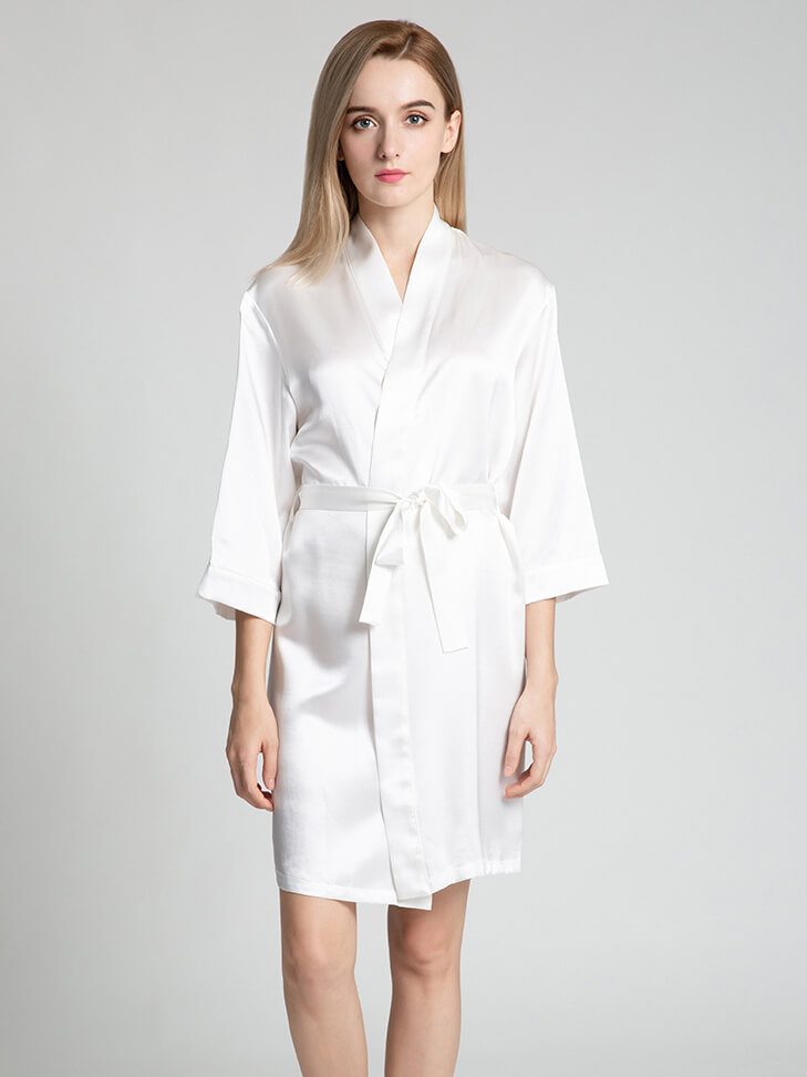 22 Momme Graceful Long Silk Robe With Stand Collar [FS024] - $179.00 ...
