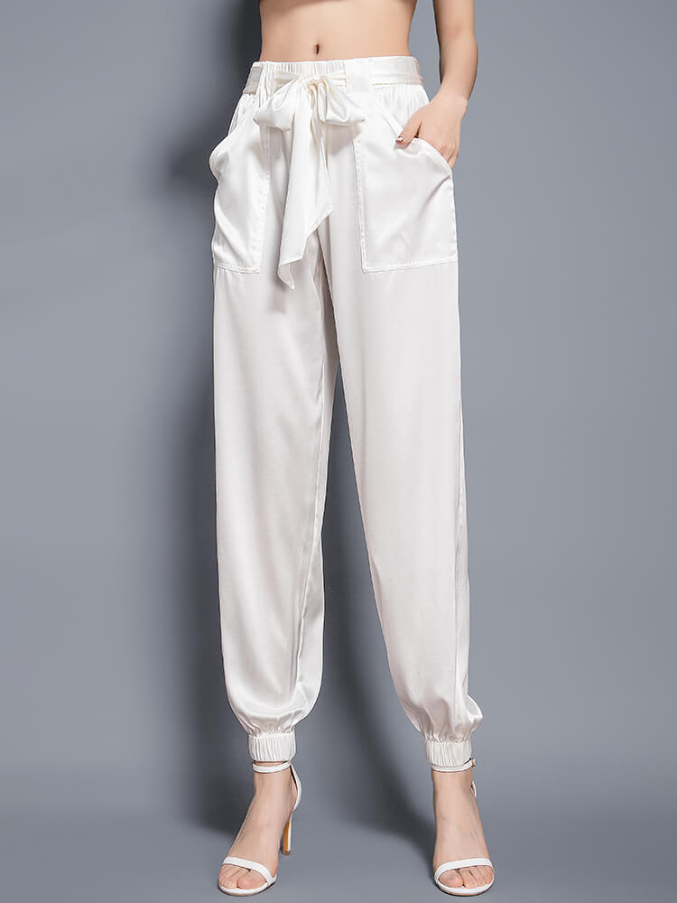 Wide Leg white Palazzo Silk & Organic Cotton Trousers |BOND