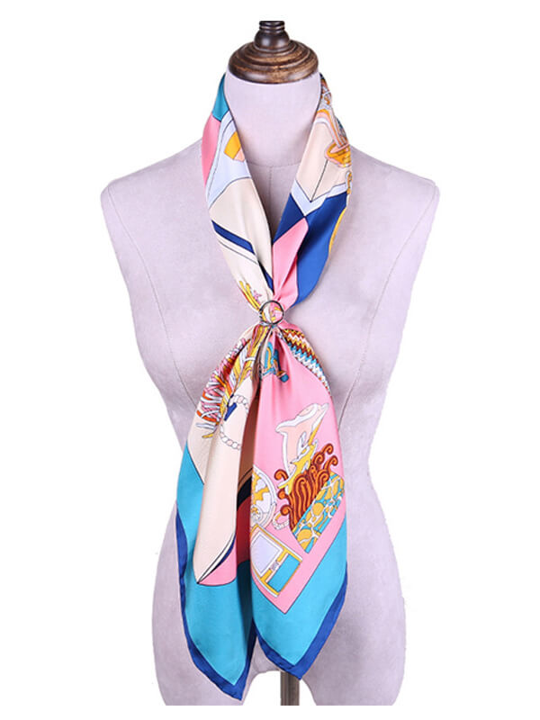 35x35 Elegant Printed Mulberry Silk Square Scarf For Women [SF003