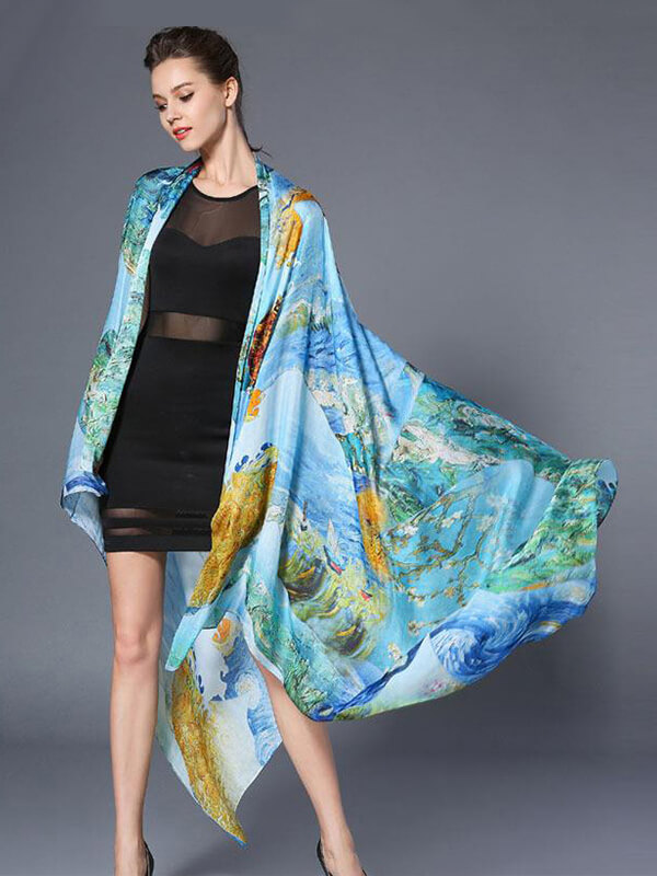 76x53 Tie dye Silk Shawl Luxurious Large Silk Scarf for Women