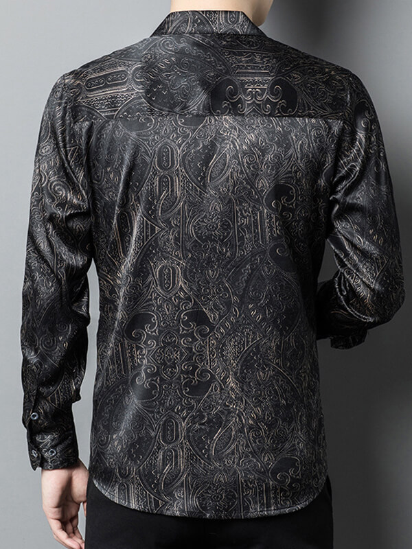 Black Paisley Printed Luxury Silk Shirt For Men