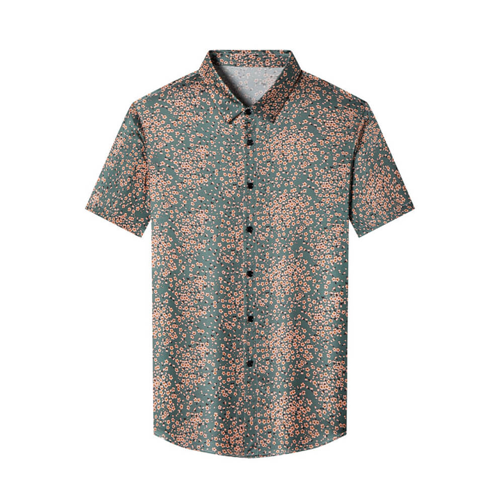 Cherry Blossom Printed Short Sleeve Button up Silk Dress Shirt