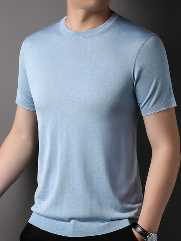 Men\'s 100% Mulberry Silk Knitted Formal Silk T-Shirt