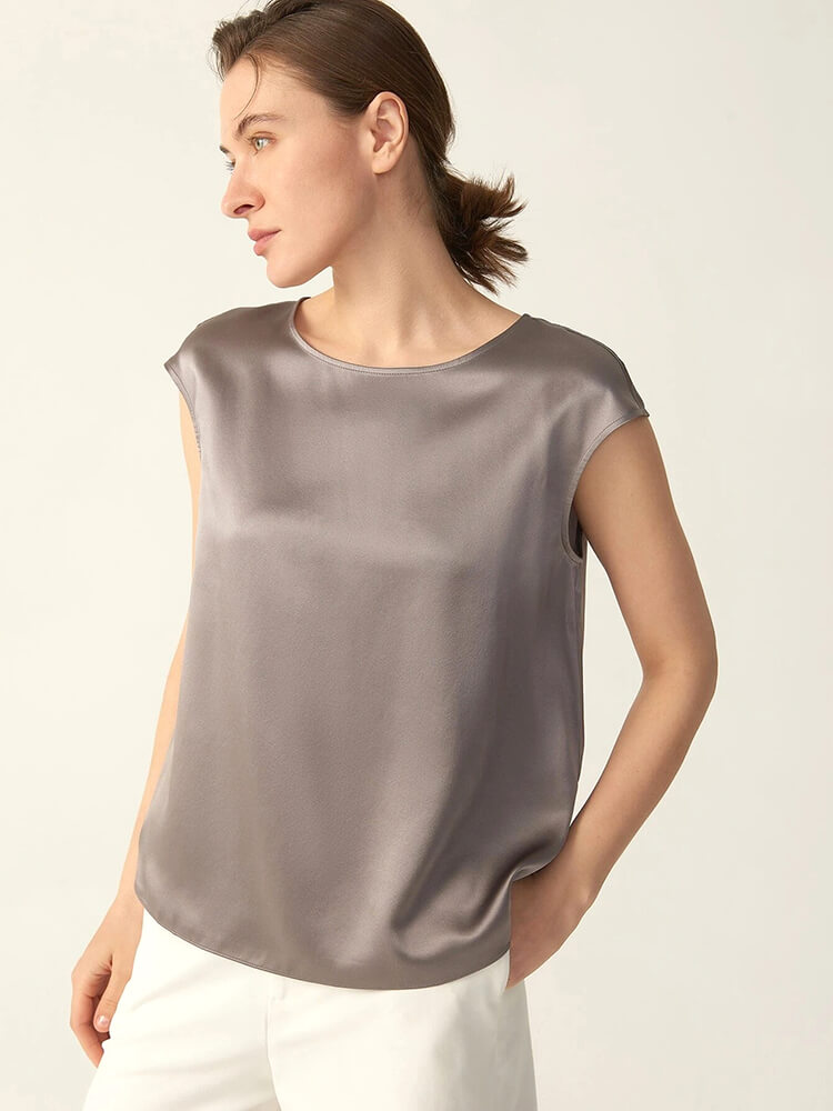 30 Momme Luxurious Elegant Ladies Silk T-Shirts With Cap Sleeves [SC009 ...