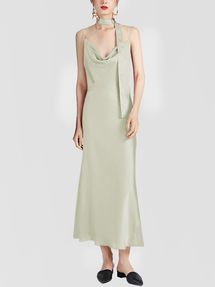22 Momme Long Cowl Neck Mulberry Silk Slip Dress [SC040] - $199.00