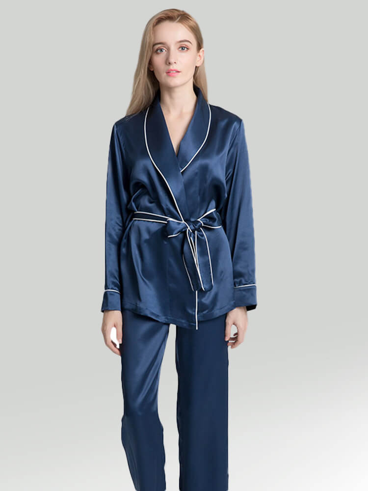 ELLESILK Ultra-Soft Silk Pajama Pants - Navy