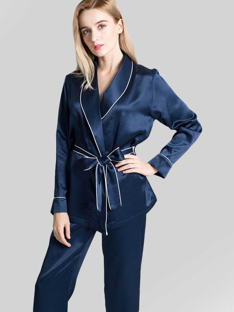 19 Momme Long Belted Silk Pajama Set For Women [FS016] - $249.00