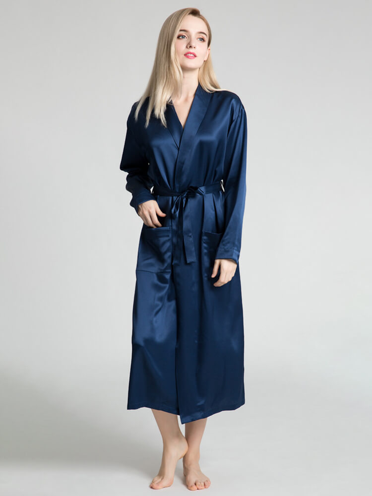 22 Momme Elegant Womens Long Silk Robe With Belt [FS019] - $199.00 ...