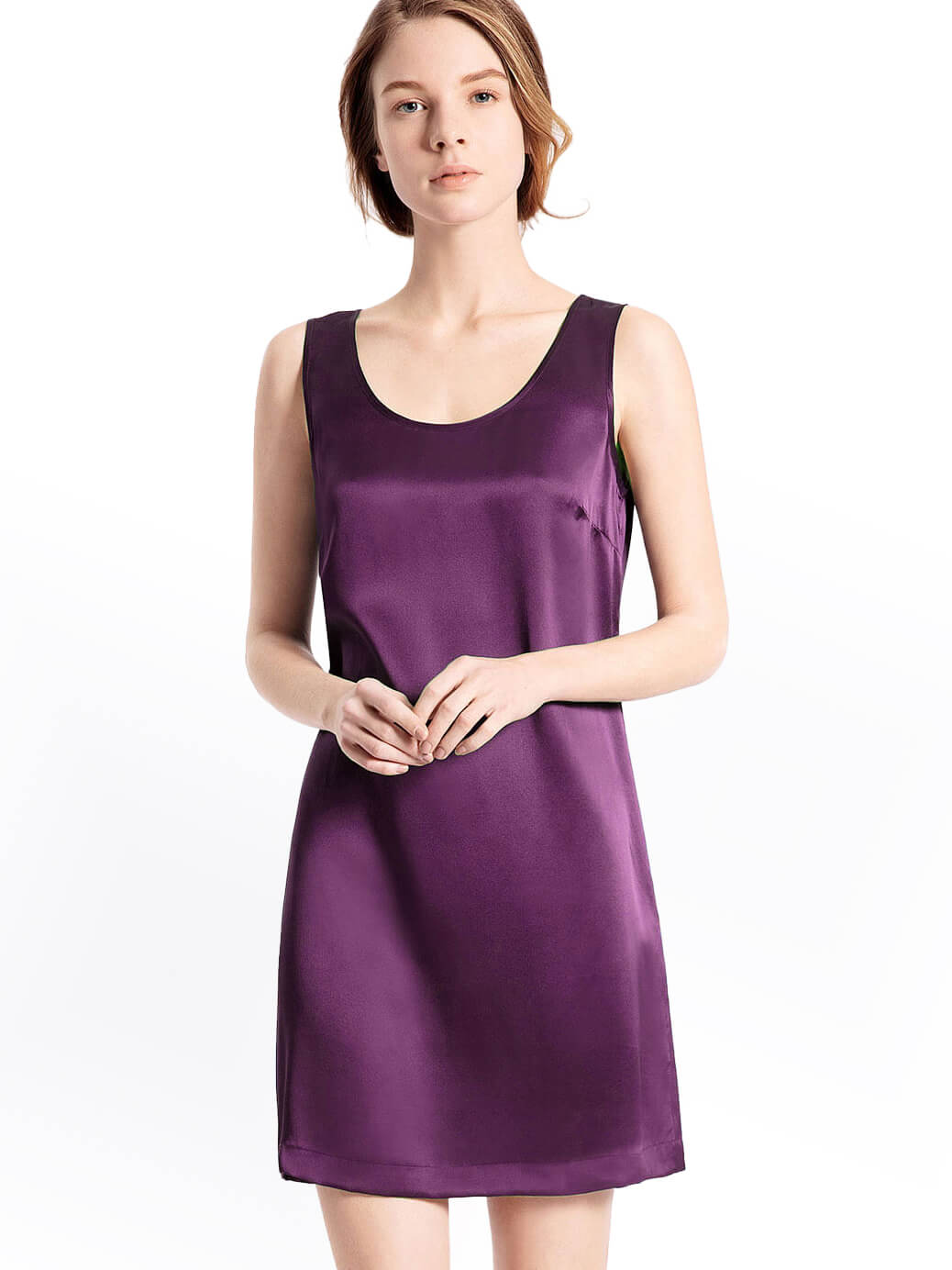 TFGO Purple & White Cotton Full Long Camisole Slip for Women, Pack