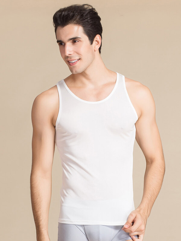 Silk Men's Undershirts Male Sleeveless Silk Tank Top for Men Silk Knitted  Shirt