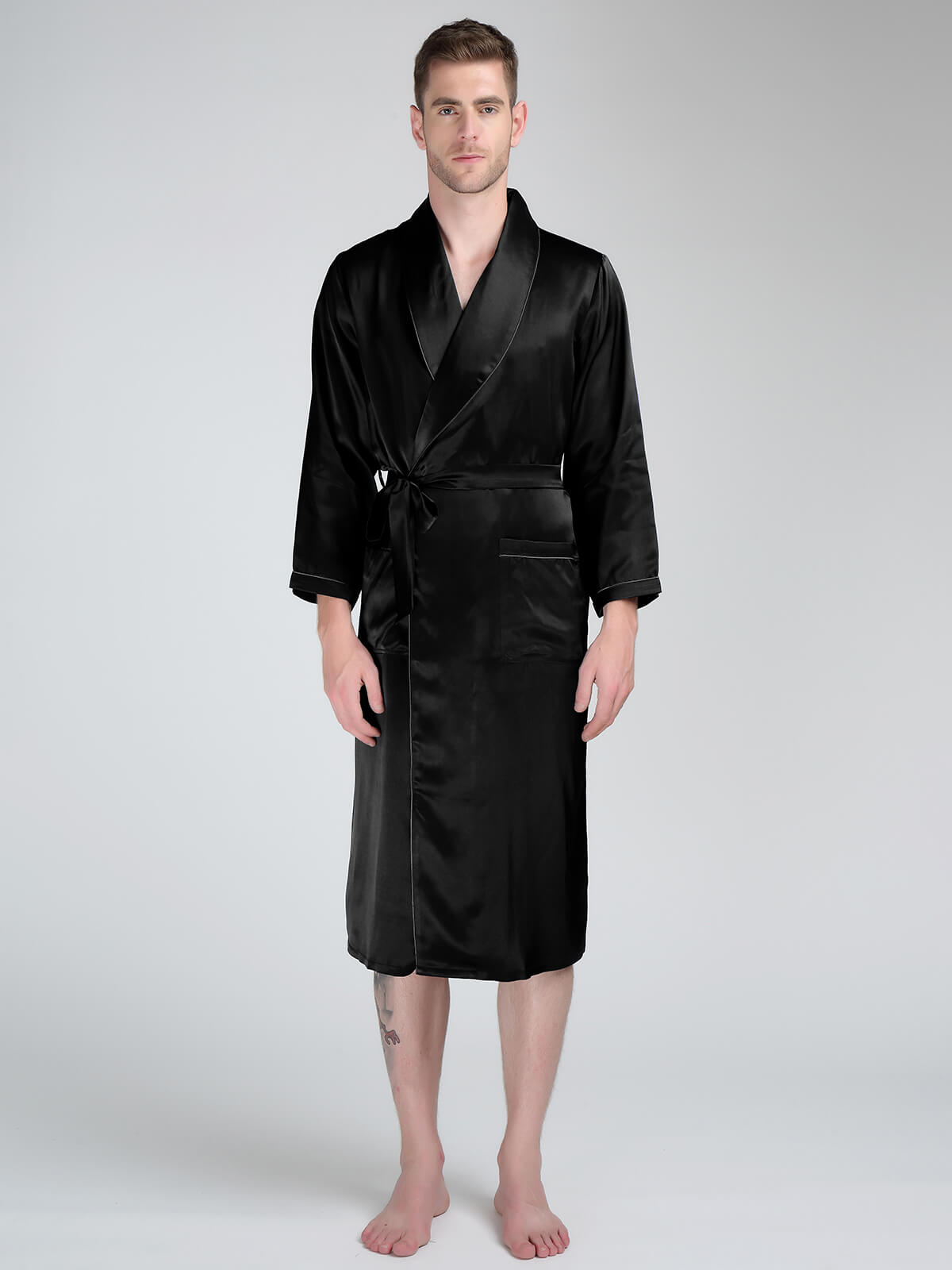 Men's Patterned Satin Nightgown - Luxury Long Sleepwear Robe