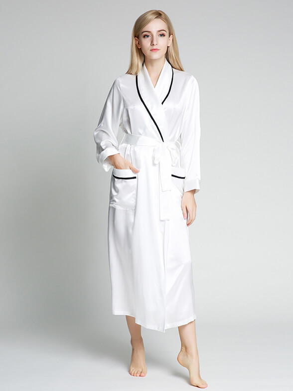 22 Momme Full Length Luxurious Silk Robe With Piping [FS041] - $199.00 ...
