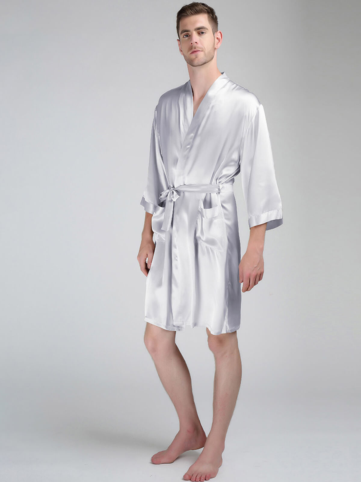 19 Momme Classic Short Silk Kimono Robe For Men [FS042] - $189.00 ...