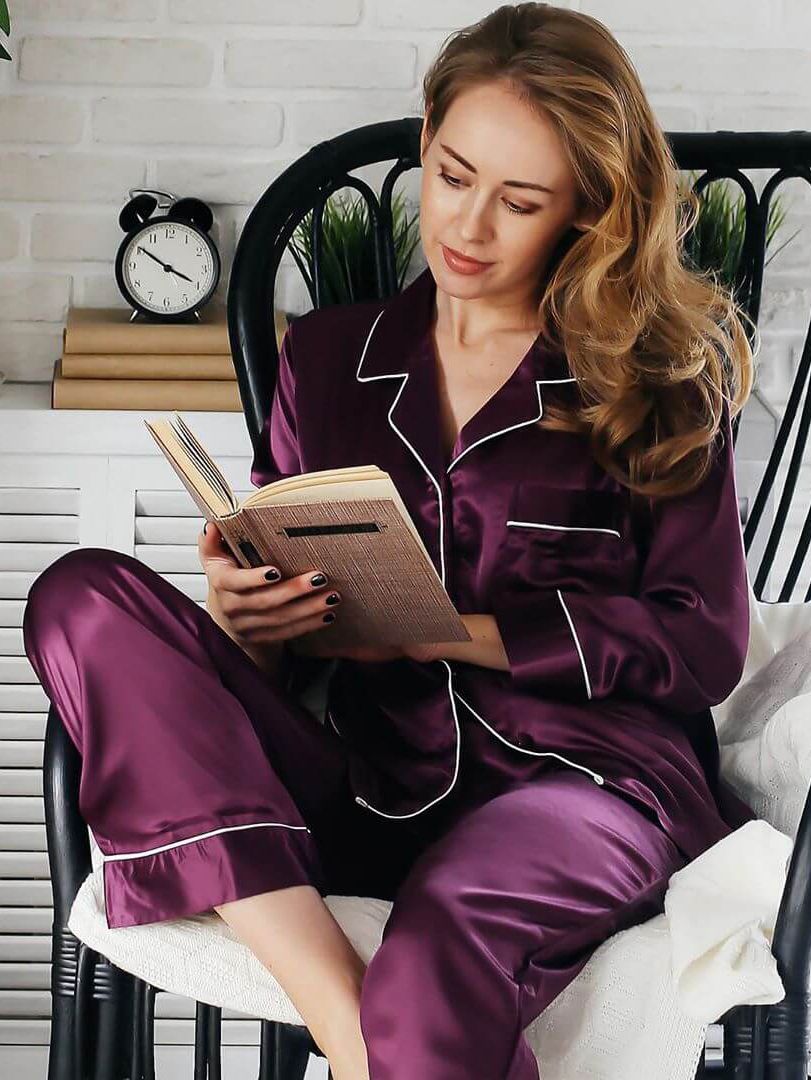 19 Momme Classic Trimmed Long Silk Pajama Set For Women [FS047] - $189.00 :  FreedomSilk, Best Silk Pillowcases, Silk Sheets, Silk Pajamas For Women,  Silk Nightgowns Online Store