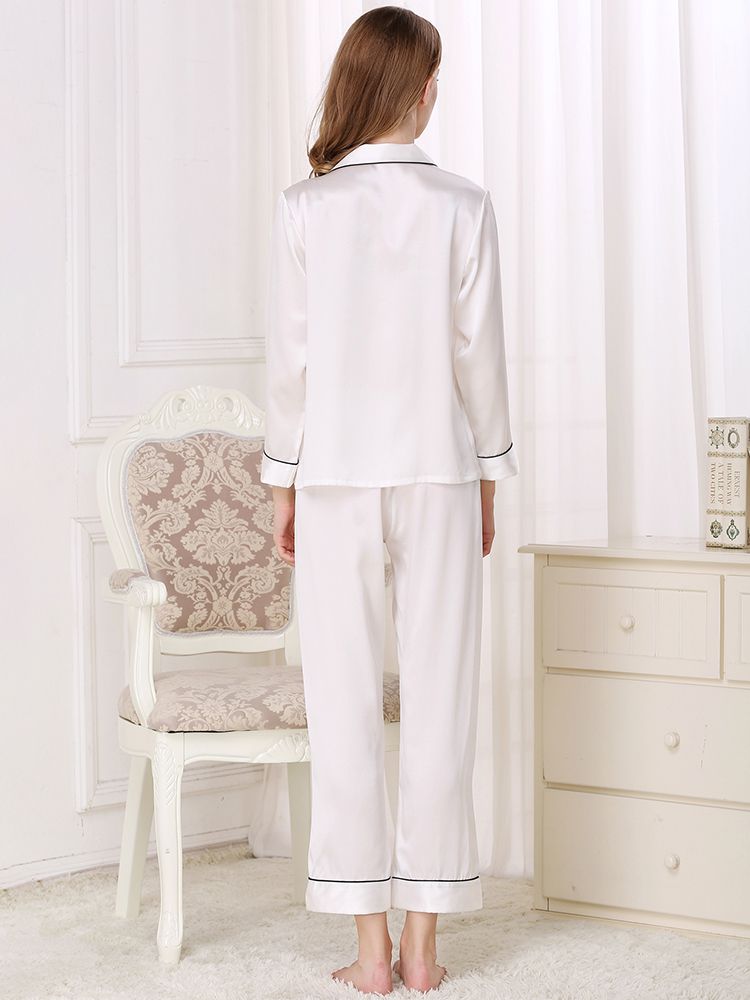 19 Momme Luxury Striped Full Length Womens Silk Pajama Set [FS015