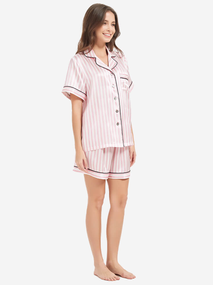 Pink Silk Shorts Sleepwear Set for Women