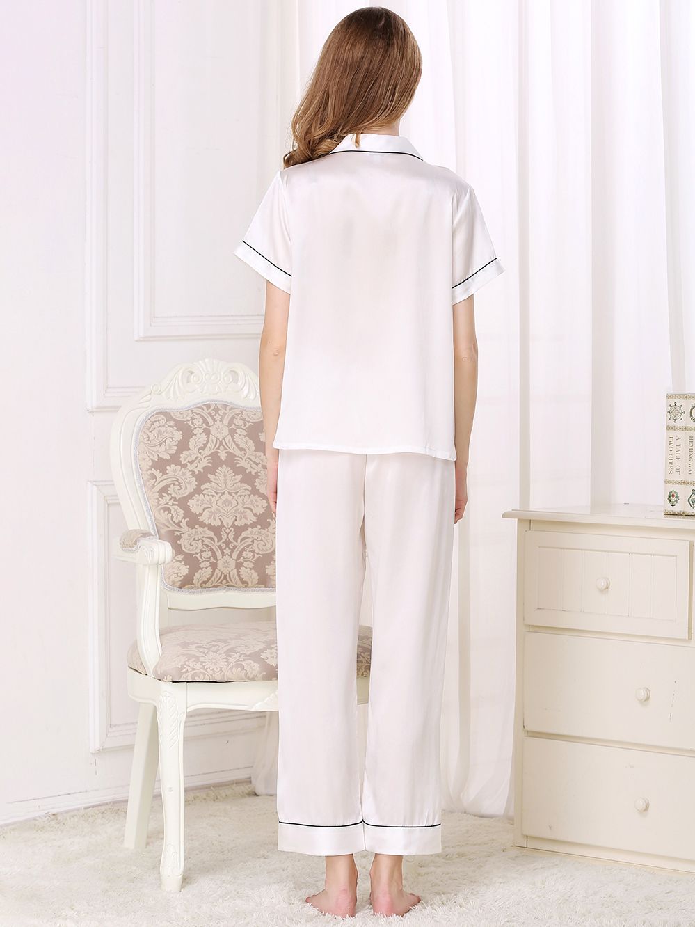 19 Momme Short Sleeved Women Silk Sleep Shirt with Trimming [FS004] -  $149.00 : FreedomSilk, Best Silk Pillowcases, Silk Sheets, Silk Pajamas For  Women, Silk Nightgowns Online Store