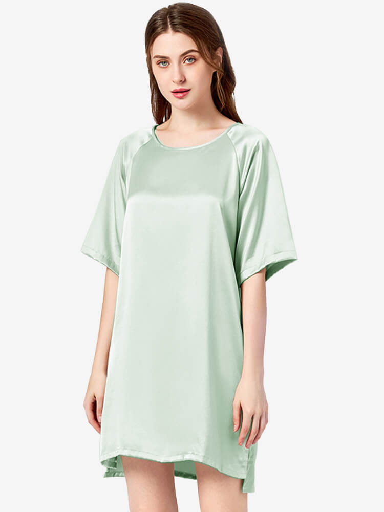 Women's Silk Nightgown Short Sleeve Pure Mulberry Silk Sleepshirt Scoop  Neck Nightshirt Sleepwear