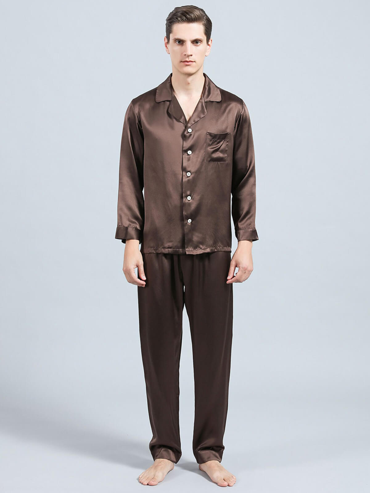 19 Momme Mens Luxury Silk Pajamas Robe Set with Trimming [FS011