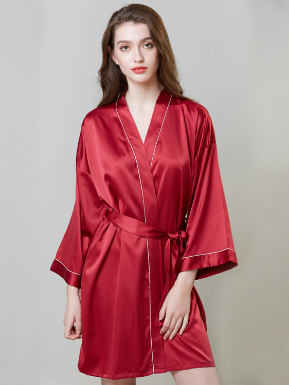 19 Momme Piped Short Silk Bride and Bridesmaids Bathrobe [FS049] - $169 ...