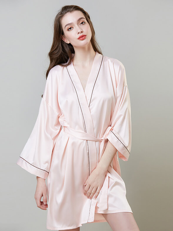 19 Momme Piped Short Silk Bride and Bridesmaids Bathrobe [FS049] - $169 ...