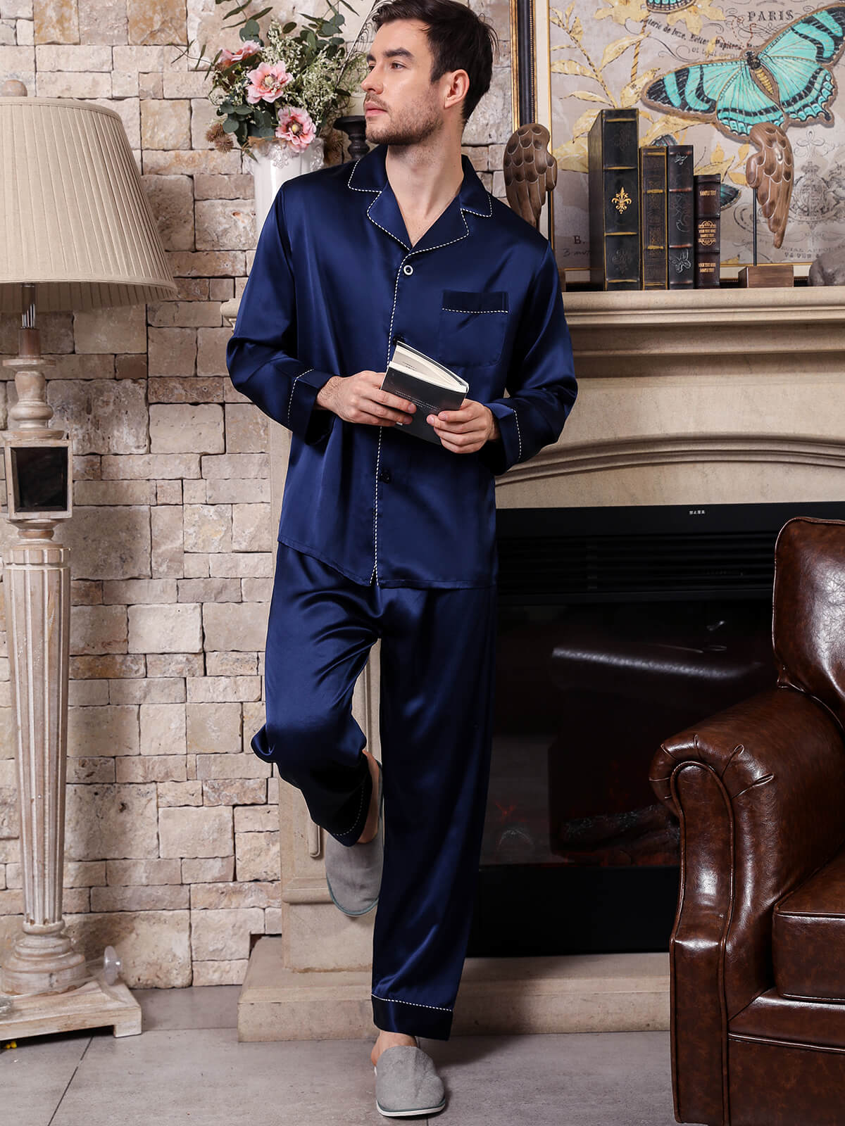 19 Momme Navy Blue Mens Silk Pajama Set [FS075] - $199.00 : FreedomSilk, Best  Silk Pillowcases, Silk Sheets, Silk Pajamas For Women, Silk Nightgowns  Online Store