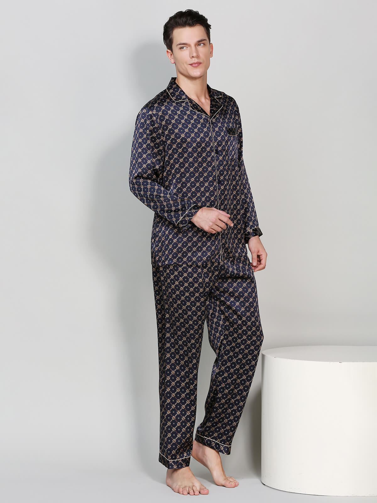22 Momme Mens Printed Pattern Silk Pajama Set [FS079] - $199.00 ...