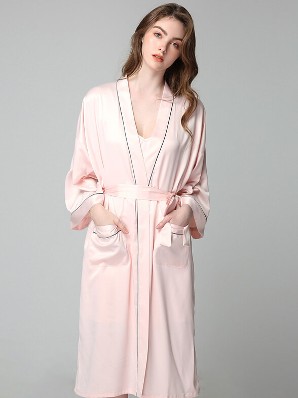 Momme Classic Long Silk Nightgown And Robe Set Fs