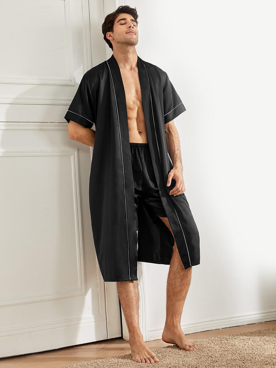 Men 2pcs Short-sleeve Silk Robe Sleep Shorts Set [FS014] - $249.00