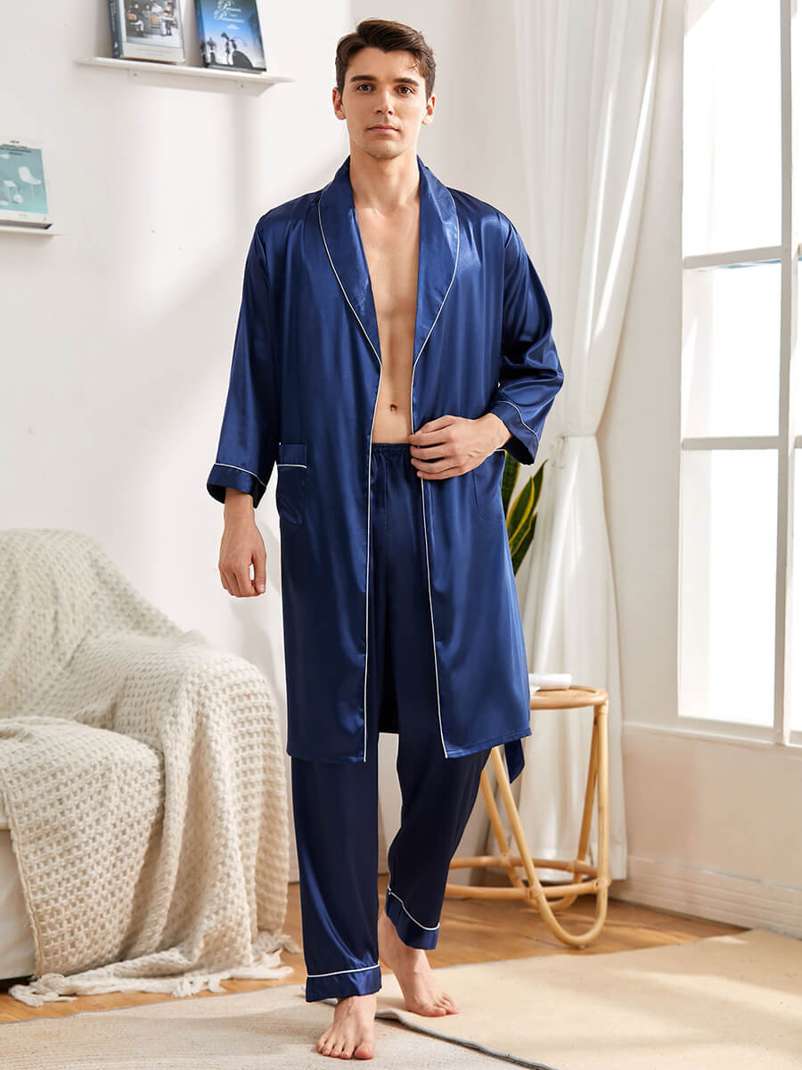19 Momme Mens Contrast Binding Silk Robe and Pants Set [FS058] - $299. ...