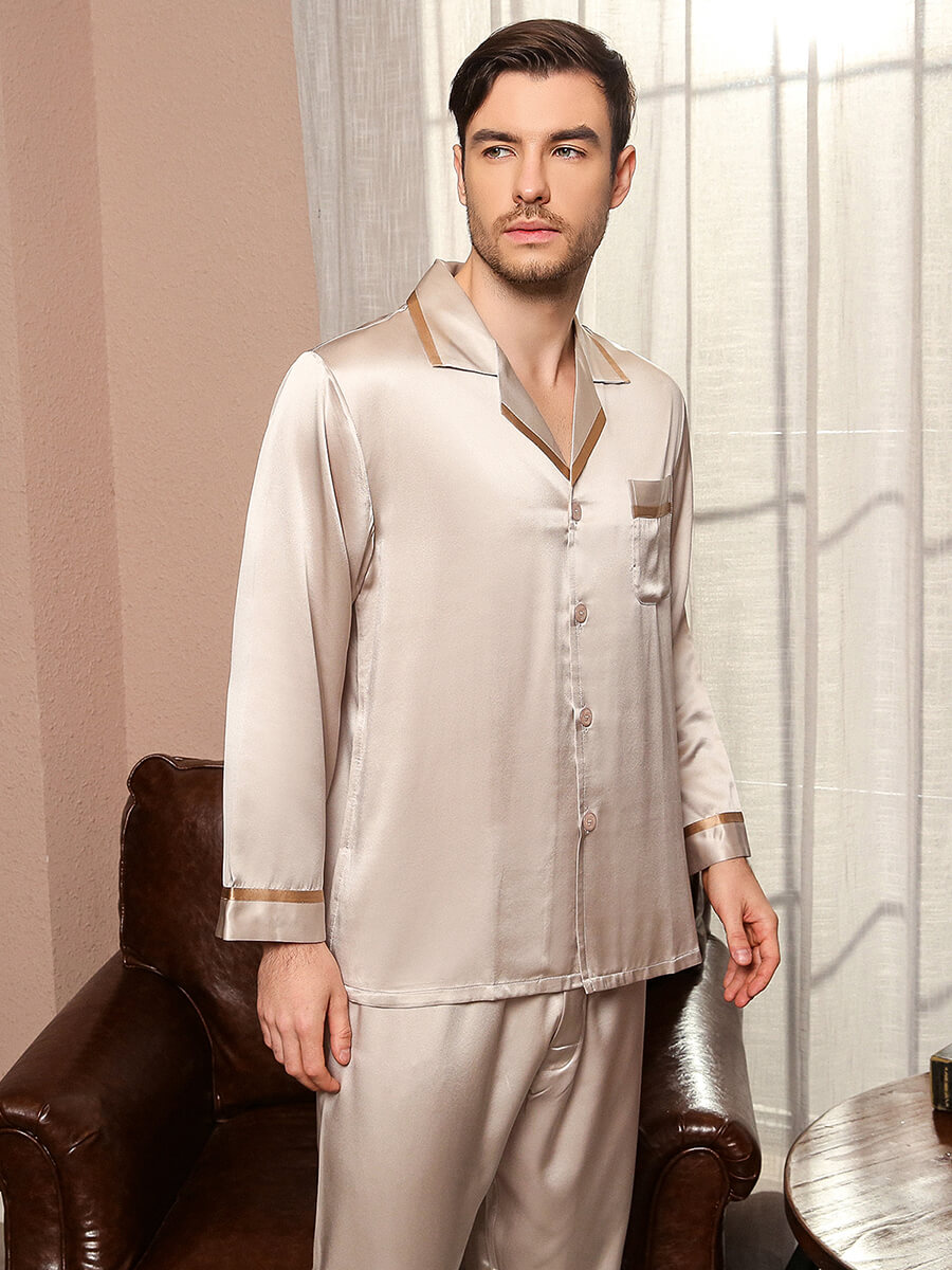 19 momme natural silk men sleepwear new Long sleeve pajama sets