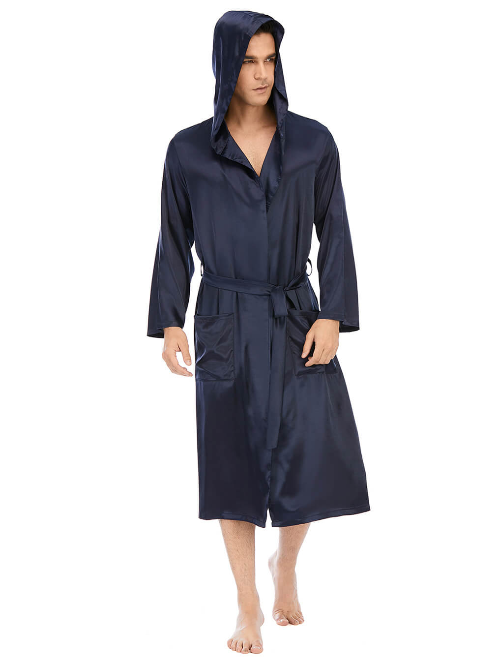Realsilklife  Luxury Navy Blue Men's Silk Robe