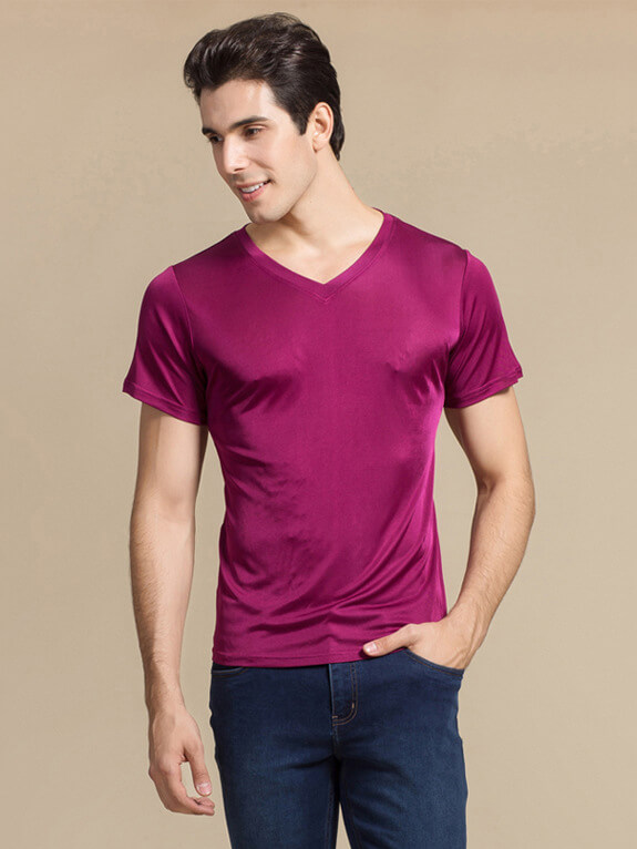 Mens Stretchy Comfy Silk Knitted V-neck T-shirts [FS174] - $69.00 ...