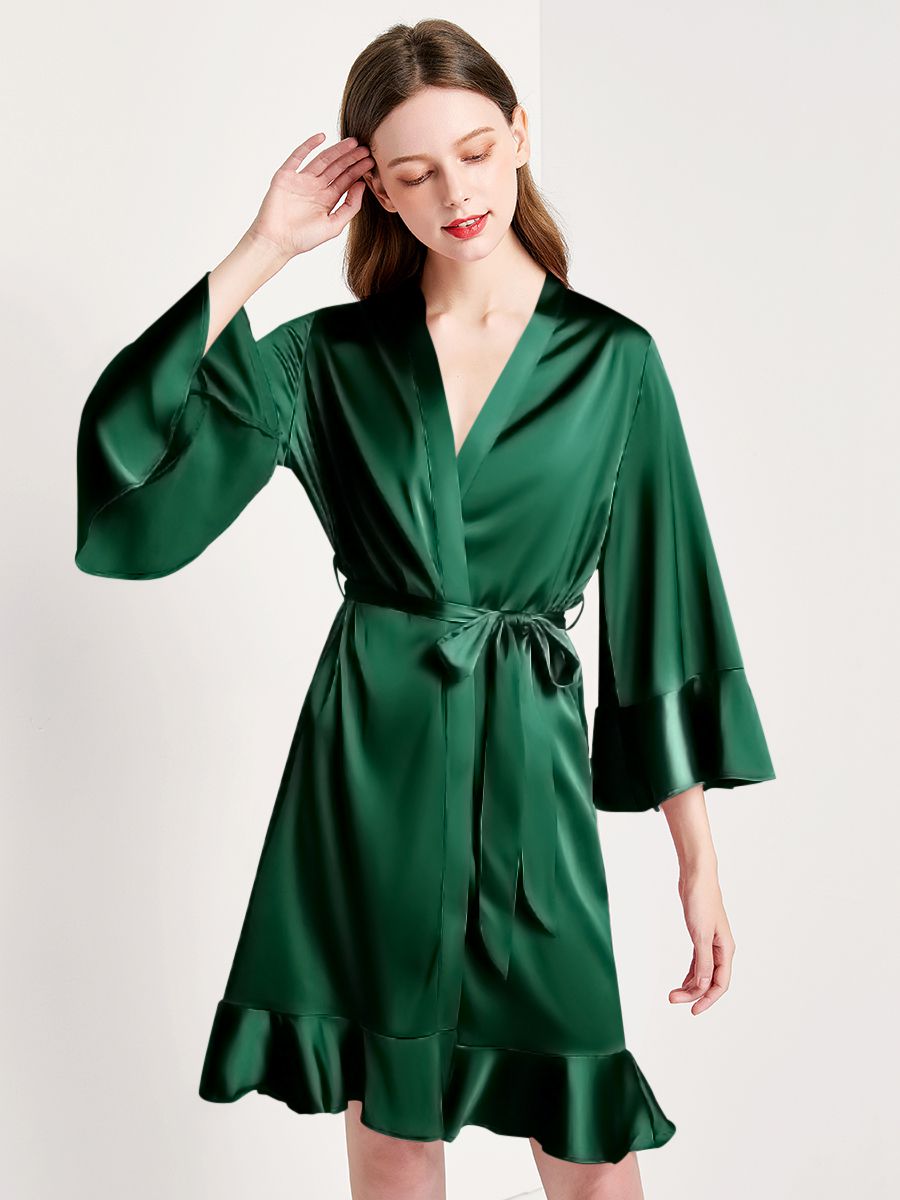 19 Momme Feminine Ruffled Short Silk Robe [FS245] - $165.00 ...