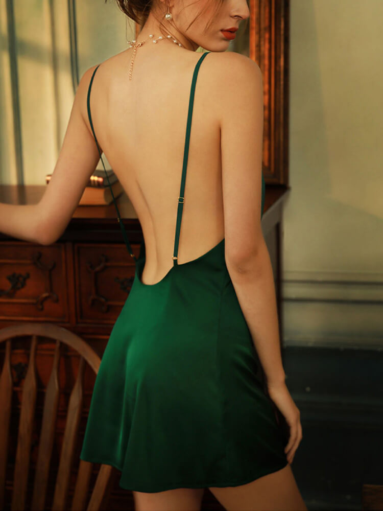 22 Momme Elegant Backless Silk Chemise with Spaghetti Straps