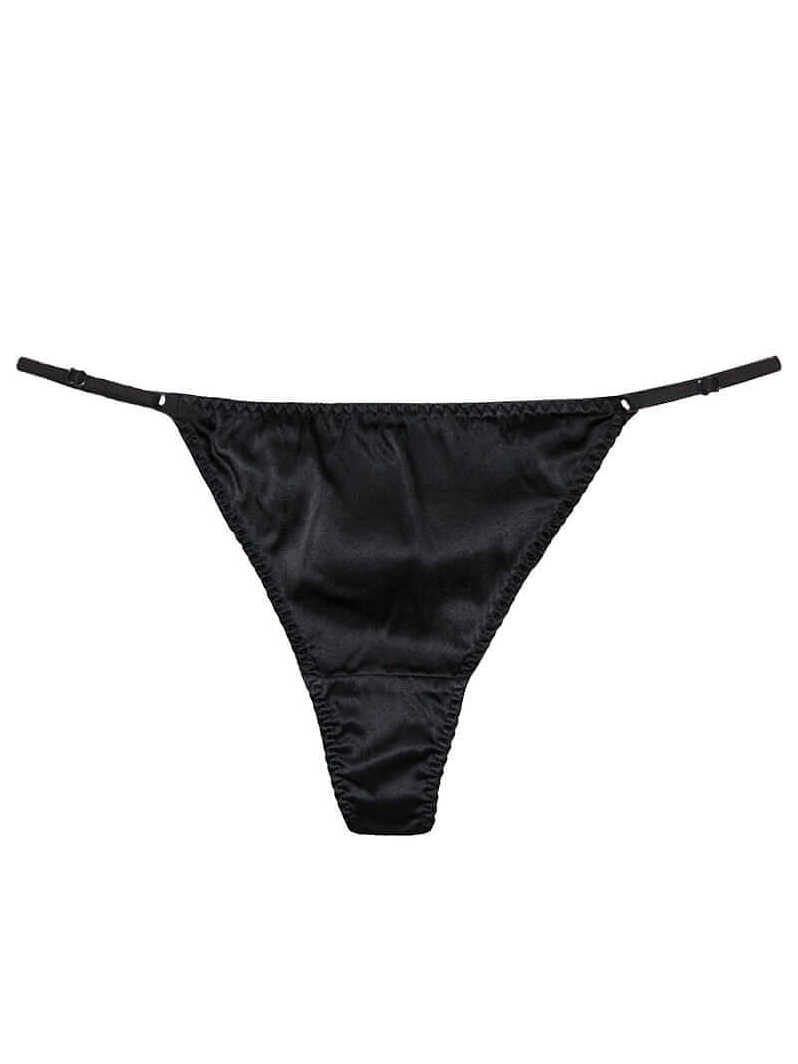 Black Silk Mid to High Waist T-String Panties - Soft Strokes Silk