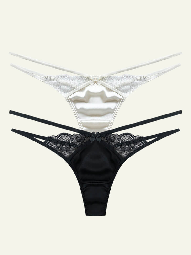 Strappy Cutout Silk Lace Thong Underwear