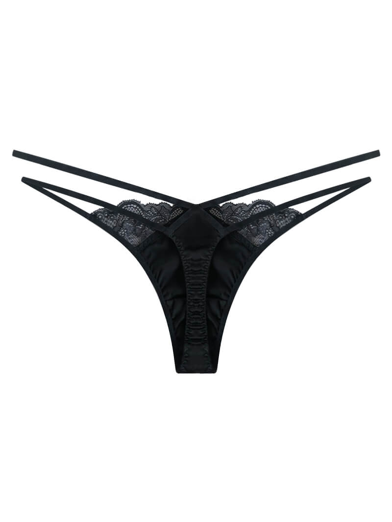 Strappy Cutout Silk Lace Thong Underwear