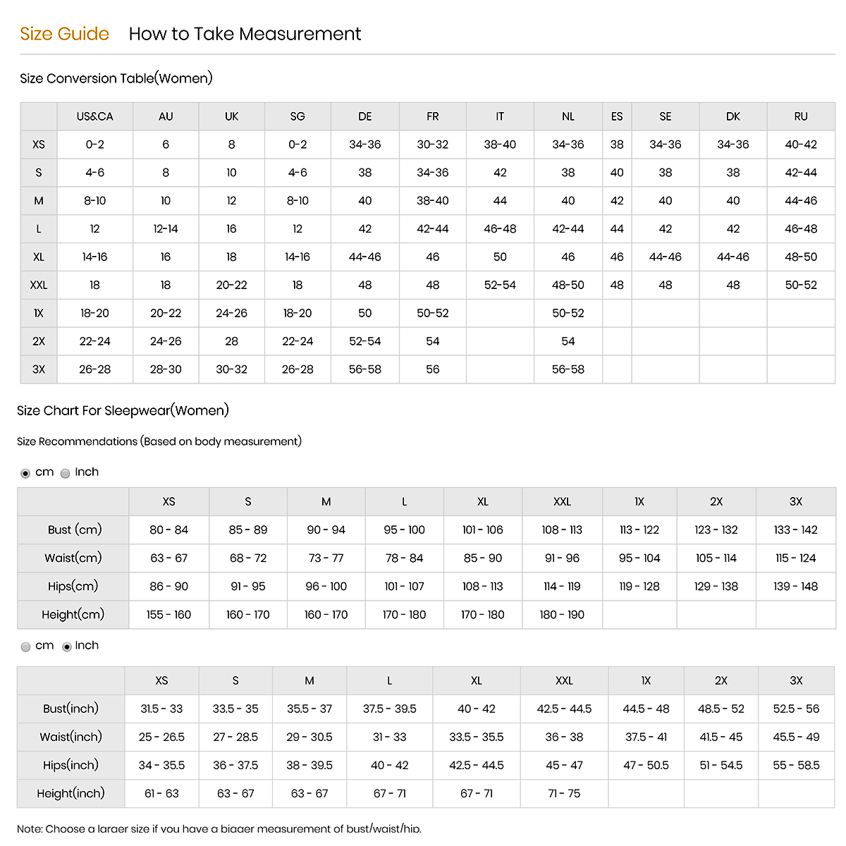 Size Guide : Freedomsilk