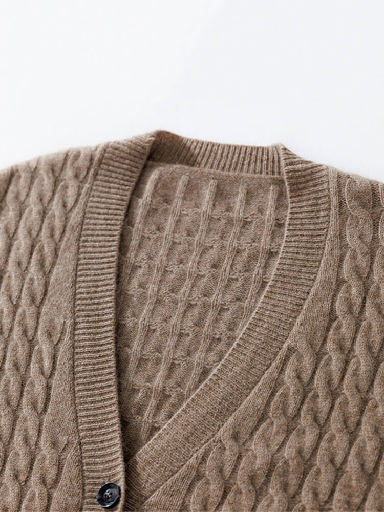 Casual Cable Knit V Neck Cashmere Cardigan Sweater