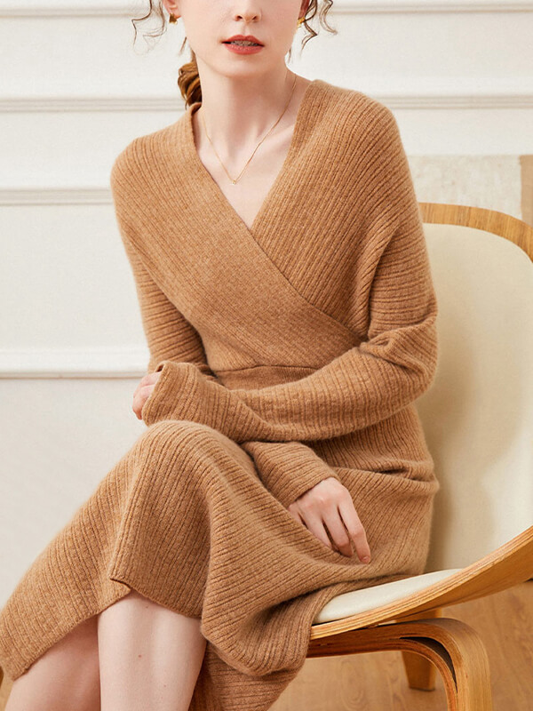 Sexy Ribbed Cashmere Blend Long Sleeve Wrap Dress for Women [CD007] -  $199.00 : FreedomSilk, Best Silk Pillowcases, Silk Sheets, Silk Pajamas For  Women, Silk Nightgowns Online Store