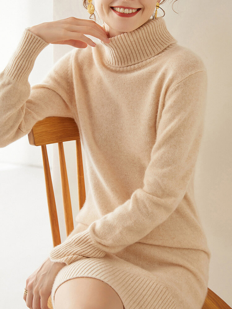 Thickened Turtleneck Cashmere Sweater Dress