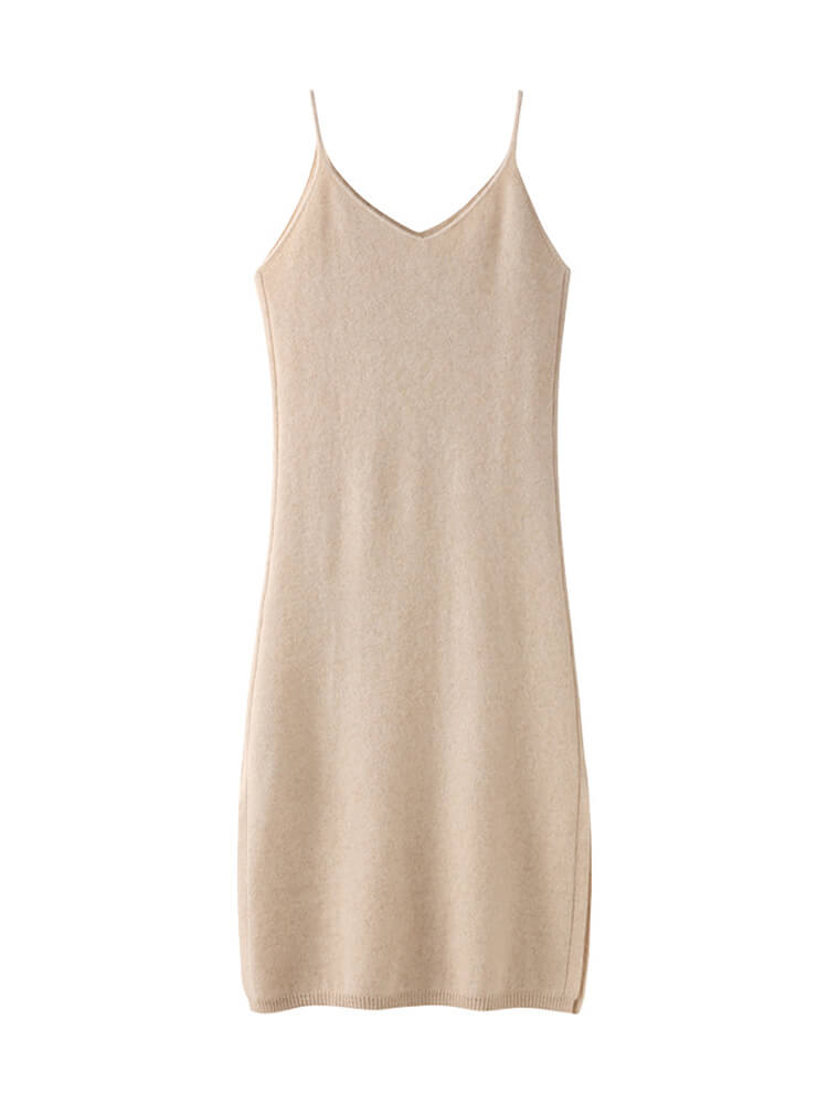 V-Neck Sleeveless Cashmere Midi Dress with Side Slit